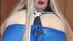 Sexy sailor showing tits giving titjob