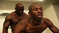 Black stud gets his huge dick sucked and then drills his buddy's ass