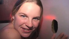 Trashy blonde girl with big boobs Jenna begs for cum at the gloryhole