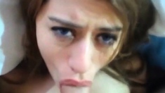 The girl with plump lips fucked hard in her mouth