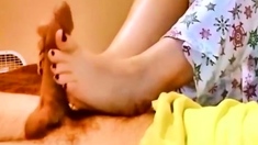 Girl Footjob with powerful double cumshot